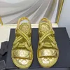 Cowhide Sandals tofflor Candy Shoes Women's Leisure Designer Outdoor Luxury Slipper Women's Flat Bottom Comfort Sandals Hög kvalitet