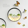 Wall Lamp Round Iron LED Light Black White Modern Living Room Bedroom Bedside Creative Plant Decoration Sconce El