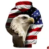 Men'S Hoodies Sweatshirts Cool American Flag Bald Eagle Print Fashion Hooded Sweatshirt Plover Drop And Wholesale Eur Size Deliver Dhwzo