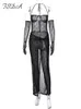 Tweedelige jurk FSDA zwarte doorzichtige jumpsuit en rokken mode vrouwen set sexy outfits party club 230630