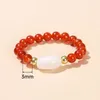 3mm Natural Red Agate White Shell Rice Small Bead Rings Women Fashion Handmade Round Stone Reiki Energy Stretch Finger Ring