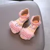 Sandalias Sandalias de niña Encaje Perla Cremallera Dulce Lujo Verano Niños Deslizadores Punta abierta 2136 Moda para niños pequeños Danza suave Niños Deslizadores J230703