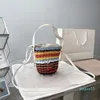 Mini-Designer-Strick-Beuteltasche, Grasgeflecht, Regenbogen-Umhängetaschen, Sonnenschein-Strandtasche