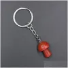 Key Rings 20Mm Mushroom Statue Chains Natural Stone Carved Charms Keychains Healing Crystal Keyrings For Women Men Drop Delivery Jewe Dhbh2