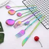 Dinnerware Sets Matte Rainbow Tableware Cutlery Set Stainless Steel Dinnerware Dinner Party Silverware Fork Spoon Knife Fruit Fork Flatware Set x0703