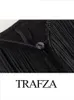 Robe de deux pièces Trafza mince femmes frangées noir sexy midi élégant jupe de fête costumes décontracté sans manches mince plis haut femme chic 2 ensembles 230630