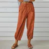 Pants Capris Women's summer pants elastic solid color wide leg patch pocket casual everyday wear brushed high waist 9th place in women's fashion HDK230703