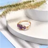 Cluster Rings Natural Stone Beaded For Women Men Amethyst 18K Gold Handmade Wedding Party Finger Ring Drop Delivery Jewelry Dhbtz