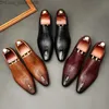 Dress Shoes Dress Shoes Handmade Mens Wedding Oxford Black Khaki Genuine Leather Brogue Men's Slip On Business Formal For Men Z230704