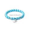 Perlé Mode Om Pendentif 8Mm Pierre Volcanique Couple Strand Bracelet Charmes Bracelets Pour Femmes Élasticité Yoga Bracelet Hommes Bijoux Dr Dh9En