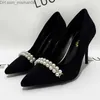 Dress Shoes Dress Shoes Lucyever Sexy Pointed Toe Black Pumps for Women String Bead High Heels Office Shoes Ladies Shallow Stiletto Heel Shoes Z230703