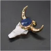 Charms Gold Ox Cow Bones Head Shape Quartz Healing Reiki Stone Crystal Pendant Finding For DIY Halsband Kvinnor Fashion Jewelry 46x46 Dhalg