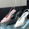 Zapatos de vestir elegantes de verano, sandalias de cuero cepillado con triángulo, zapatos para mujer, zapatos con talón descubierto, calzado de lujo para mujer, tacones altos, fiesta, boda4566