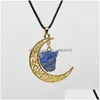 Pendant Necklaces Gold Hollow Moon Irregar Ore Rough Stone Tiger Eye Agates Healing Crystal Quartz Jewelry Making Drop Delivery Penda Dhcez