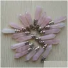 Charms Natural Stone Rose Quartz Pillar Pendum 10x32m Point Chakra Pendants For Smycken Making Wholesale Gold Wire Wrap Handmade Dro DHGBI