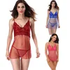 Roupa de dormir feminina untra sexy renda e malha babydoll com fio dental conjunto de lingerie vestido S-XXL vermelho azul rosa inteiro252v