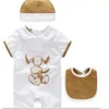 Pagliaccetti per bebè estivi Cartoon Infant Girls Boys Tute a maniche corte + berretto + bavaglino in cotone Set di vestiti per bebè per bambini