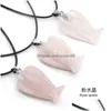 Pendant Necklaces Natural Stone Gem Carved Angel Rose Quartz Crystal Jade Onyx Bead Necklace Healing Guardian Jewelry For Women Men Dhhpd