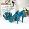 Scarpe eleganti BaoYaFang Matrimonio da donna in cristallo verde bluastro con borse abbinate Tacchi alti Piattaforma e borsa Donna