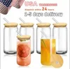 US CA Warehouse 2 Days Delivery16oz Sublimation Glass Can Tumbler Frosted Cola Can Bamboo Lid Beer Cocktail Cup Whiskey Coffee Mug Iced Tea Jars