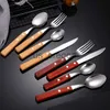 Dinnerware Sets Wood Handle Dinnerware Set Stainless Steel Knife Fork Spoon Teaspoon with Rivet Flatware Cutlery Set Tableware Utensils for Kitc x0703