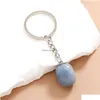 Keychains Lanyards Irregar Ellipse Crystal Opal Natural Stone Key Rings Square Gem Charms Healing Keyrings For Women Män Drop Deli Dh0yh