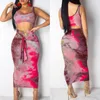 Robe deux pièces sans manches Crop Tops Costume Plage Moulante Robe d'été Plus SizeWomen Ensembles Été Dames Boho Imprimer Maxi Jupes 230630