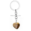 Key Rings Heart Shape Natural Stone Keychains Sier Color Healing Amethyst Pink Crystal Car Decor Keyholder For Women Men Drop Delive Dhnem