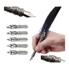 Penne stilografiche Mticolor Retro Quill Dip Pen Turkey Feather Oblique Aggiungi 5 Nibsadd Set regalo Strumenti di scrittura Forniture per ufficio Gc763 Dr Dh5Ul