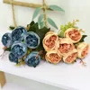 Fleurs séchées 27 cm belle pivoine artificielle en soie filée de haute qualité fausses fleurs pour la décoration de jardin de mariage en famille bricolage artisanat fait à la main