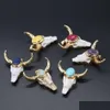 Charms Gold Ox Cow Bones Head Shape Quartz Healing Reiki Stone Crystal Pendant Finding For DIY Halsband Kvinnor Fashion Jewelry 46x46 Dhalg