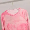 T-shirt Donna Romantic Rose Stampa T Shirt Albero commestibile Fungo Trim Lady ONeck Manica lunga Tee Tops 2022 Nuova femmina Dolce Magliette