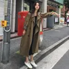 Trench femme kaki manteau décontracté vêtements d'extérieur longs vêtements amples pour dame avec ceinture printemps automne haute qualité armée vert