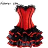 Corset kant Rok Sexy Vrouwen Corset en Bustier Burlesque feestjurk Gothic Jurk Sexy Kant Taille Trainer Rood Set202Y