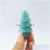 Pietra 2,0 pollici Albero di Natale Statua Decorazione intagliata naturale Quarzo Lucido Guarigione Cristallo Reiki Trinket Room Ornament Drop Deli Dhe7A