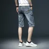 メンズショーツサマーズメンズスリムフィットショートジーンズファッションコットンストレッチヴィンテージデニムショーツグレーブルーショートパンツ男性ブランド服Z230703