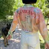 カサデザイナーファッション服のシャツペンダントサテンカサブランカスタイルシャツピンク斑点犬ルースフィッティングメンズ用汎用性のある長袖シャツ240327