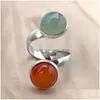 Solitaire Ring 10Mm Bohemian Jewelry Natural Stone Healing Crystal For Women Charm Birthday Party Rings Adjustable Drop Delivery Dhg9C