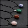 Pendant Necklaces Natural Stone Irregar Oval Egg Shape Necklace Lots Quartz Healing Crystal Rope Chain Collar For Women Fashion Jewe Dhquf