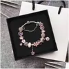 Charm Bracelets Fashion 925 Sterling Sier Pink Murano Lampwork Glass European Beads Five Petals Flower Crystal Crown Dangle Fits Pan Dhvsf