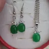 ellipse green Malay jade 925 silver pendant necklace earrings set 2 piece jewelry set