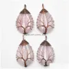 Charmes Pierre Naturelle Cristal Arbre De Vie Antique Waterdrop Pendentifs Rose Quartz Fil Enveloppé À La Mode Fabrication De Bijoux En Gros Drop D Dhwse