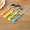 Dinnerware Sets Baby Kids Tableware Cartoon Cutlery Set 4 Pcs Stainless Steel Child Feeding Dining Set Kid Feeder Utensil Spoon Fork Knife Kit x0703