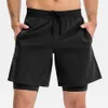 Lu Lu Lemons New Cross Border Men's Fake Two Piece Fiess Shorts Basketball Running Training Séchage rapide Pantalon sportif à double couche