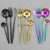 Dinnerware Sets 4pcs Gold Dinnerware Set 304 Stainless Steel Rainbow Cutlery Set Knife Fork Spoon Teaspoon Tableware Set Kitchen Silverware Set x0703