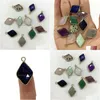 Charms 15x25mm Natural Crystal Stone Rhombus Green Blue Rose Quartz Pendants Gold Edge Trendy för halsbandörhängen smycken som gör Dhmqi