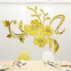 Annan heminredning Spegel Blomklistermärken DIY Sakura Avtagbar gulddekal Blomma Vinkonst Dekoration Hem Sovsal R230630