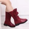 Tênis Crianças Botas De Couro Plástico Meninas Flor De Strass Moda Botas Longas De Pelúcia Outono Inverno Crianças Princesa Quente Botas De Neve Meia-PanturbaHKD230701