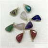 Charms 14X27Mm Triangle Natural Crystal Stone Green Blue Rose Quartz Pendants Gold Bunding Edge Trendy For Necklace Jewelry Making D Dhhl1