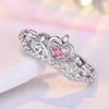 Women Fashion Cubic Zirconia Crown Rings Rose Gold/Platinum Plated Adjustable Rings Designer Jewelry Red Imitation Diamond Rings Gift